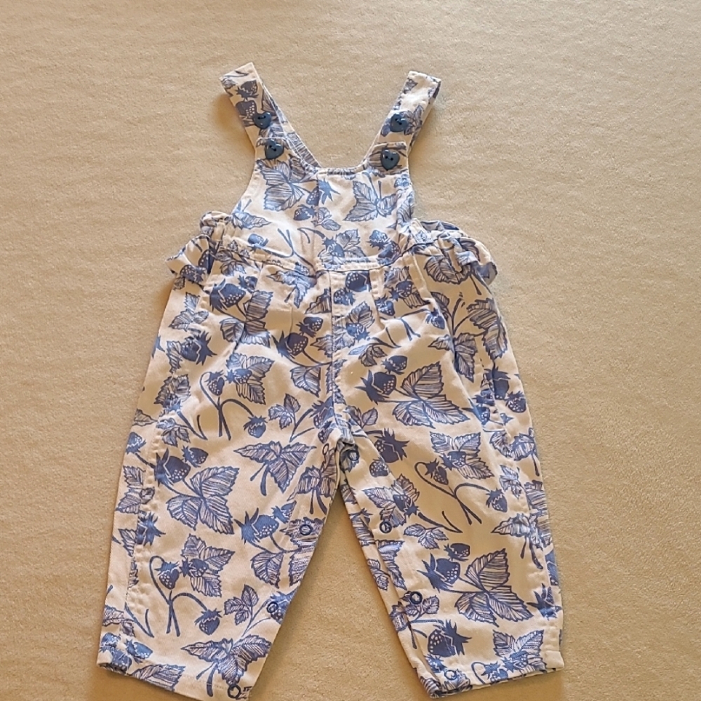 Vintage Blue Leaves And Strawberries Kids Overalls Size 18 Months Happy Kids